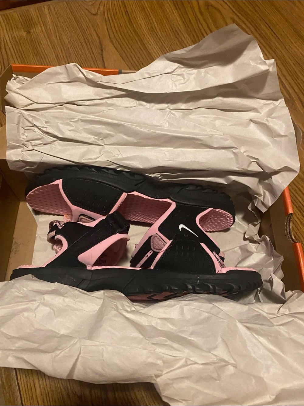 Nike Kids Pink and Black Adjustable Strap Sandals